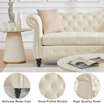 86.6'' Linen Chesterfield Sofa with Chaise and Nailhead Trim