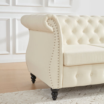 86.6'' Linen Chesterfield Sofa with Chaise and Nailhead Trim