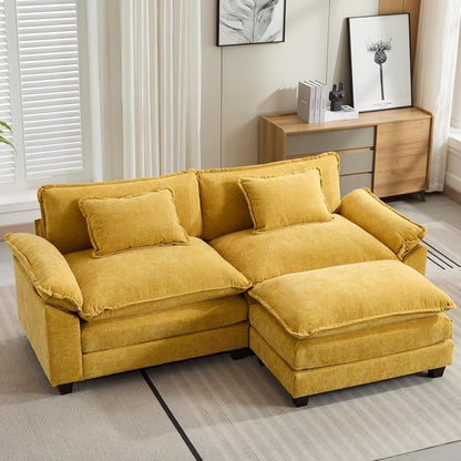 86 Cloud Sectional Sofa - L-Shape Chenille Couch with Ottoman & Pillows, Deep Seat Sleeper (Beige White)