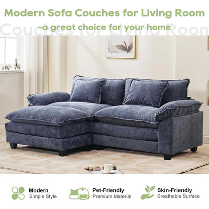 86 Cloud Sectional Sofa - L-Shape Chenille Couch with Ottoman & Pillows, Deep Seat Sleeper (Beige White)
