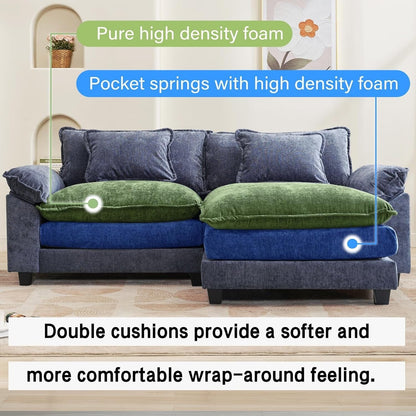 86 Cloud Sectional Sofa - L-Shape Chenille Couch with Ottoman & Pillows, Deep Seat Sleeper (Beige White)