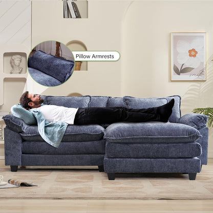 86 Cloud Sectional Sofa - L-Shape Chenille Couch with Ottoman & Pillows, Deep Seat Sleeper (Beige White)