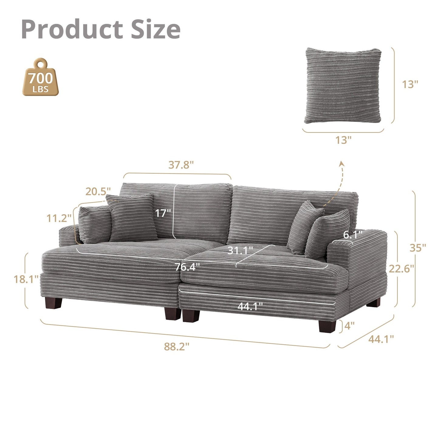 87-in Modern 3-Seater Upholstered Sofa Couch Chenille Design for Living Room