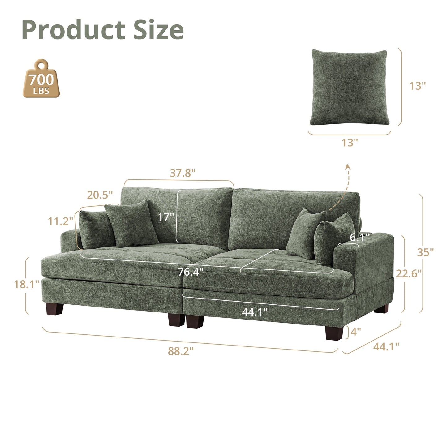 87-in Modern 3-Seater Upholstered Sofa Couch Chenille Design for Living Room