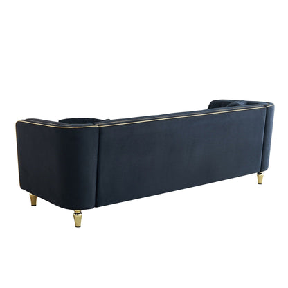 87.01 Velvet Corduroy Modern Classic 3-Seater Sofa with Solid Pine Wood Frame, Includes 2 Throw Pillows