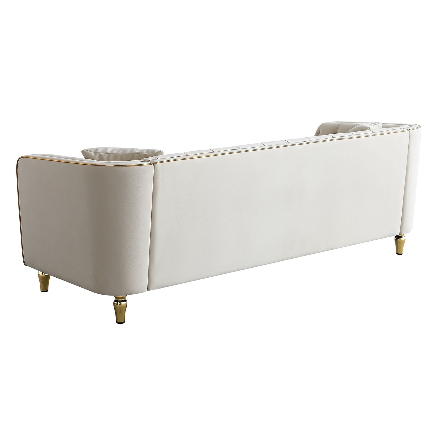 87.01 Velvet Corduroy Modern Classic 3-Seater Sofa with Solid Pine Wood Frame, Includes 2 Throw Pillows