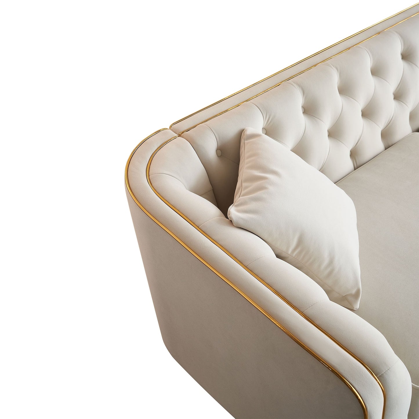 87.01 Velvet Corduroy Modern Classic 3-Seater Sofa with Solid Pine Wood Frame, Includes 2 Throw Pillows