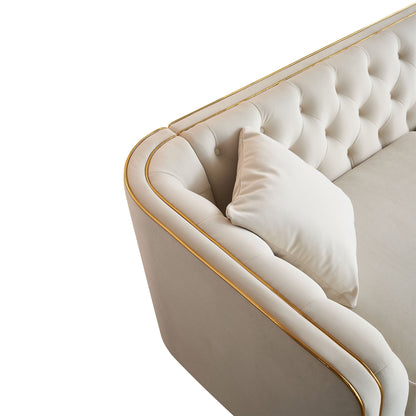 87.01 Velvet Corduroy Modern Classic 3-Seater Sofa with Solid Pine Wood Frame, Includes 2 Throw Pillows