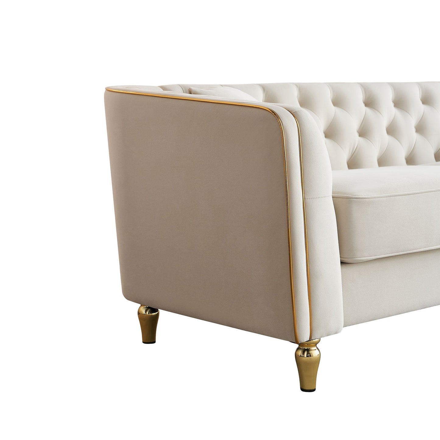 87.01 Velvet Corduroy Modern Classic 3-Seater Sofa with Solid Pine Wood Frame, Includes 2 Throw Pillows
