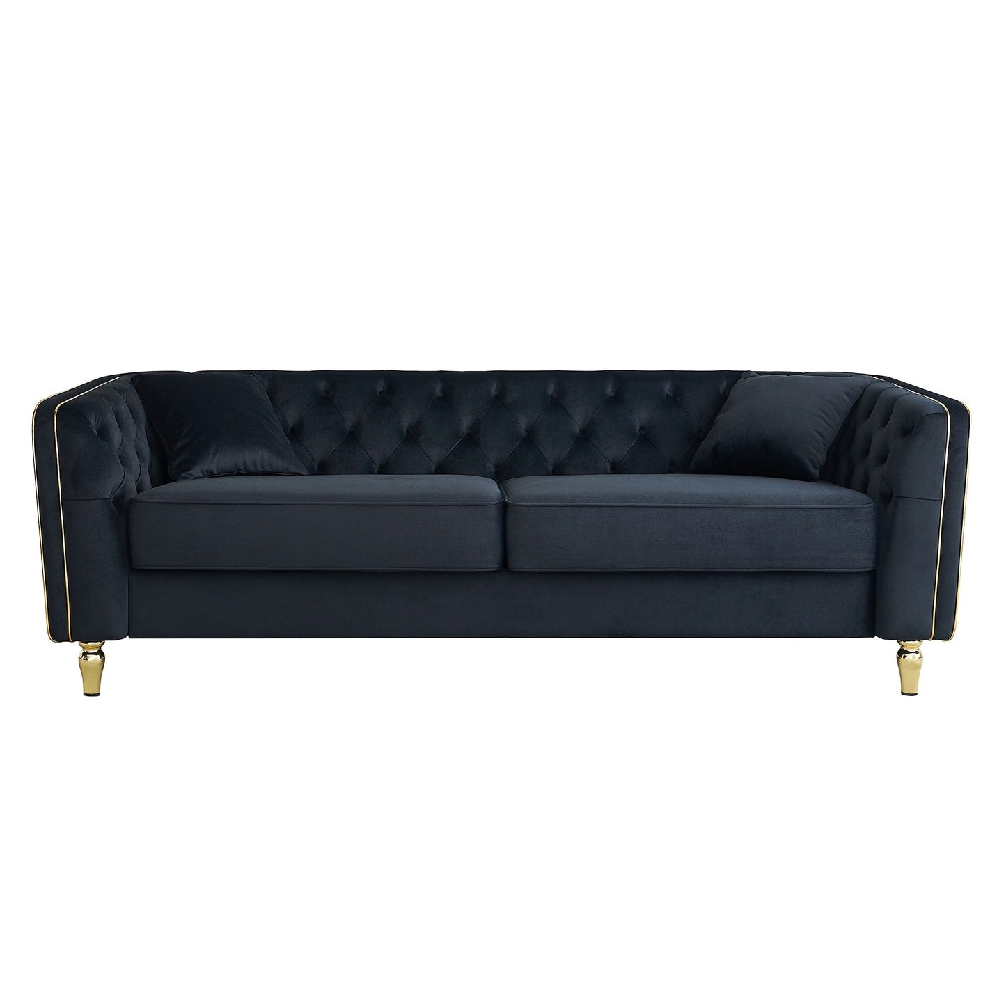 87.01 Velvet Corduroy Modern Classic 3-Seater Sofa with Solid Pine Wood Frame, Includes 2 Throw Pillows