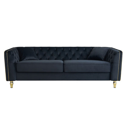 87.01 Velvet Corduroy Modern Classic 3-Seater Sofa with Solid Pine Wood Frame, Includes 2 Throw Pillows