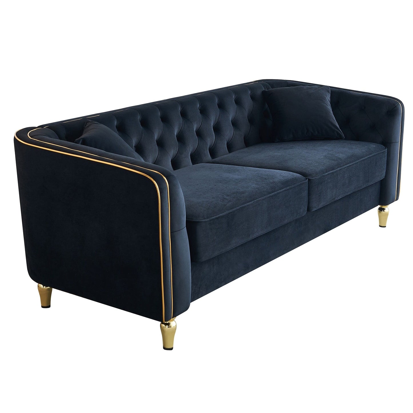 87.01 Velvet Corduroy Modern Classic 3-Seater Sofa with Solid Pine Wood Frame, Includes 2 Throw Pillows