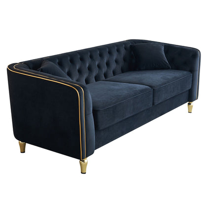 87.01 Velvet Corduroy Modern Classic 3-Seater Sofa with Solid Pine Wood Frame, Includes 2 Throw Pillows