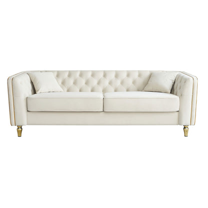 87.01 Velvet Corduroy Modern Classic 3-Seater Sofa with Solid Pine Wood Frame, Includes 2 Throw Pillows