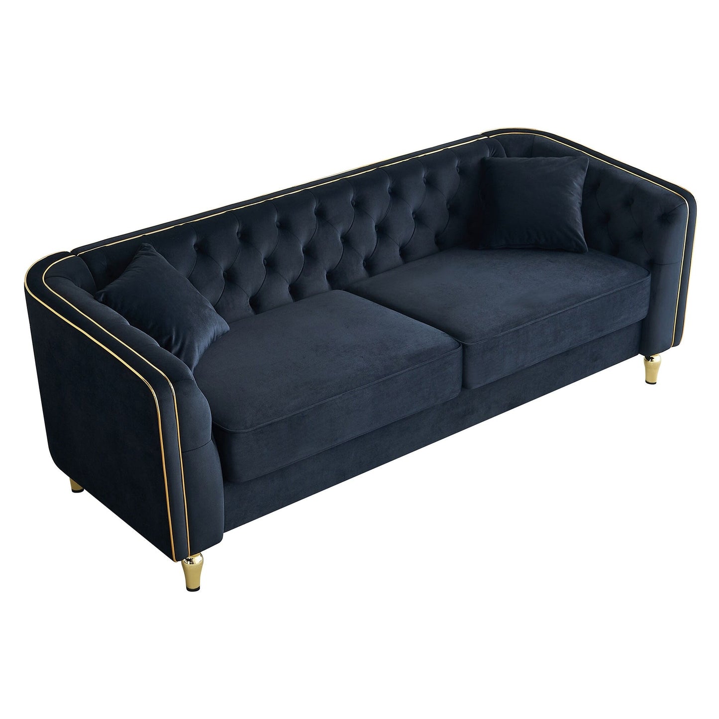 87.01 Velvet Corduroy Modern Classic 3-Seater Sofa with Solid Pine Wood Frame, Includes 2 Throw Pillows