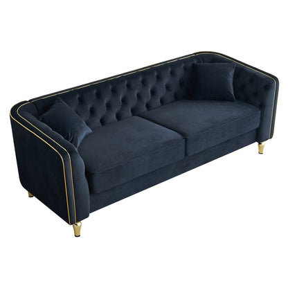 87.01 Velvet Corduroy Modern Classic 3-Seater Sofa with Solid Pine Wood Frame, Includes 2 Throw Pillows