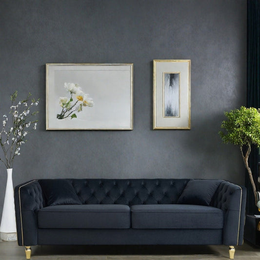 87.01 Velvet Corduroy Modern Classic 3-Seater Sofa with Solid Pine Wood Frame, Includes 2 Throw Pillows