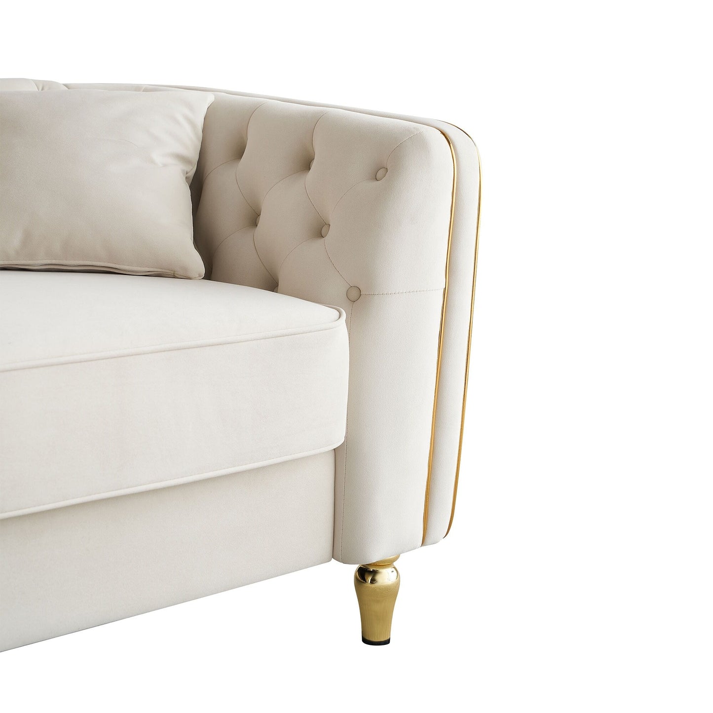 87.01 Velvet Corduroy Modern Classic 3-Seater Sofa with Solid Pine Wood Frame, Includes 2 Throw Pillows