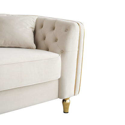 87.01 Velvet Corduroy Modern Classic 3-Seater Sofa with Solid Pine Wood Frame, Includes 2 Throw Pillows