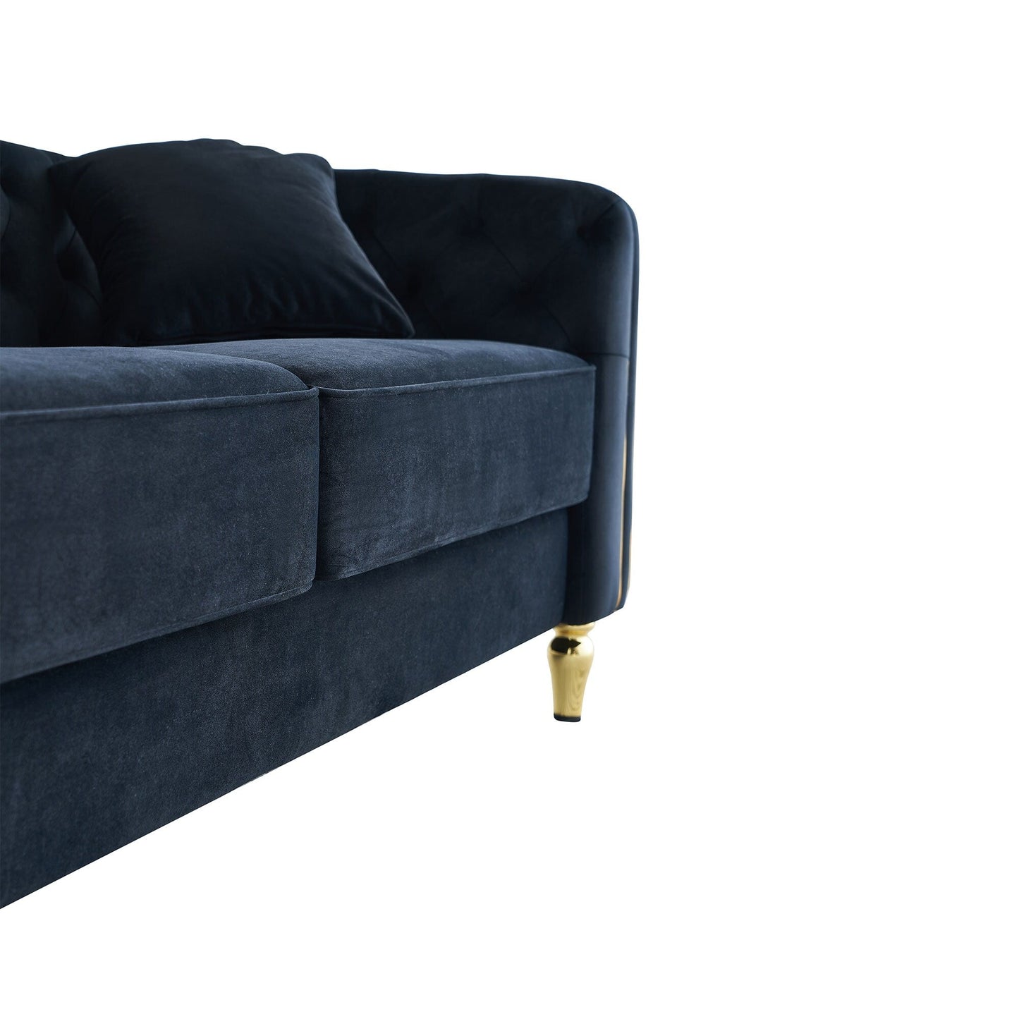 87.01 Velvet Corduroy Modern Classic 3-Seater Sofa with Solid Pine Wood Frame, Includes 2 Throw Pillows