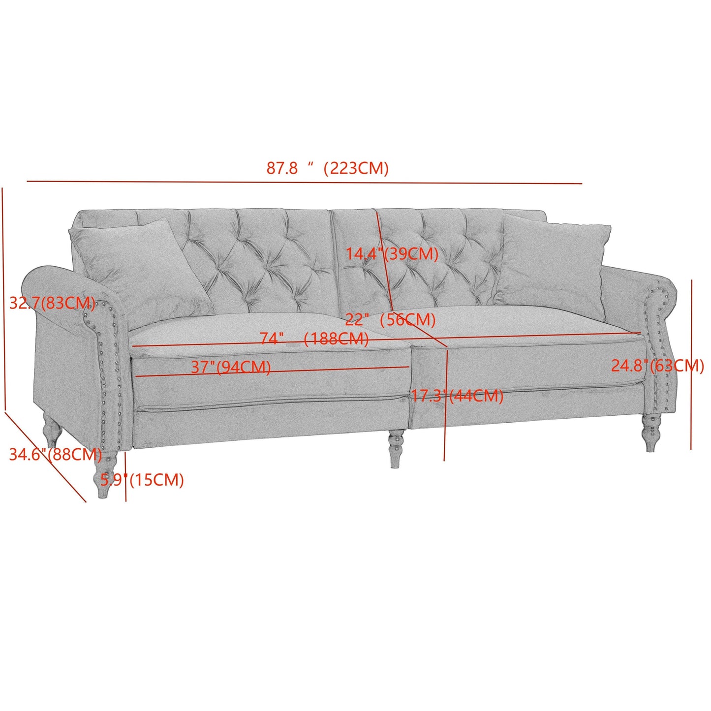 87.8'' Convertible Velvet Sofa Bed Sleeper Futon