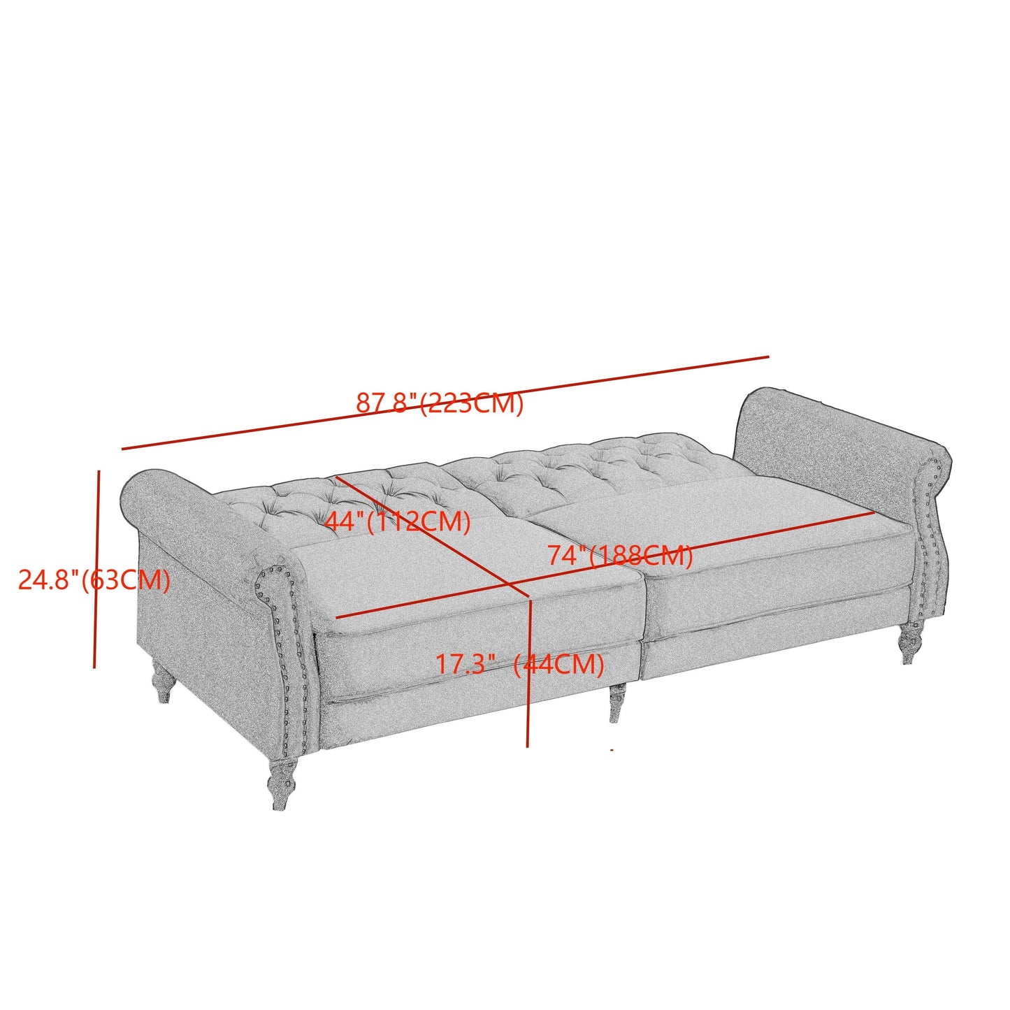 87.8'' Convertible Velvet Sofa Bed Sleeper Futon
