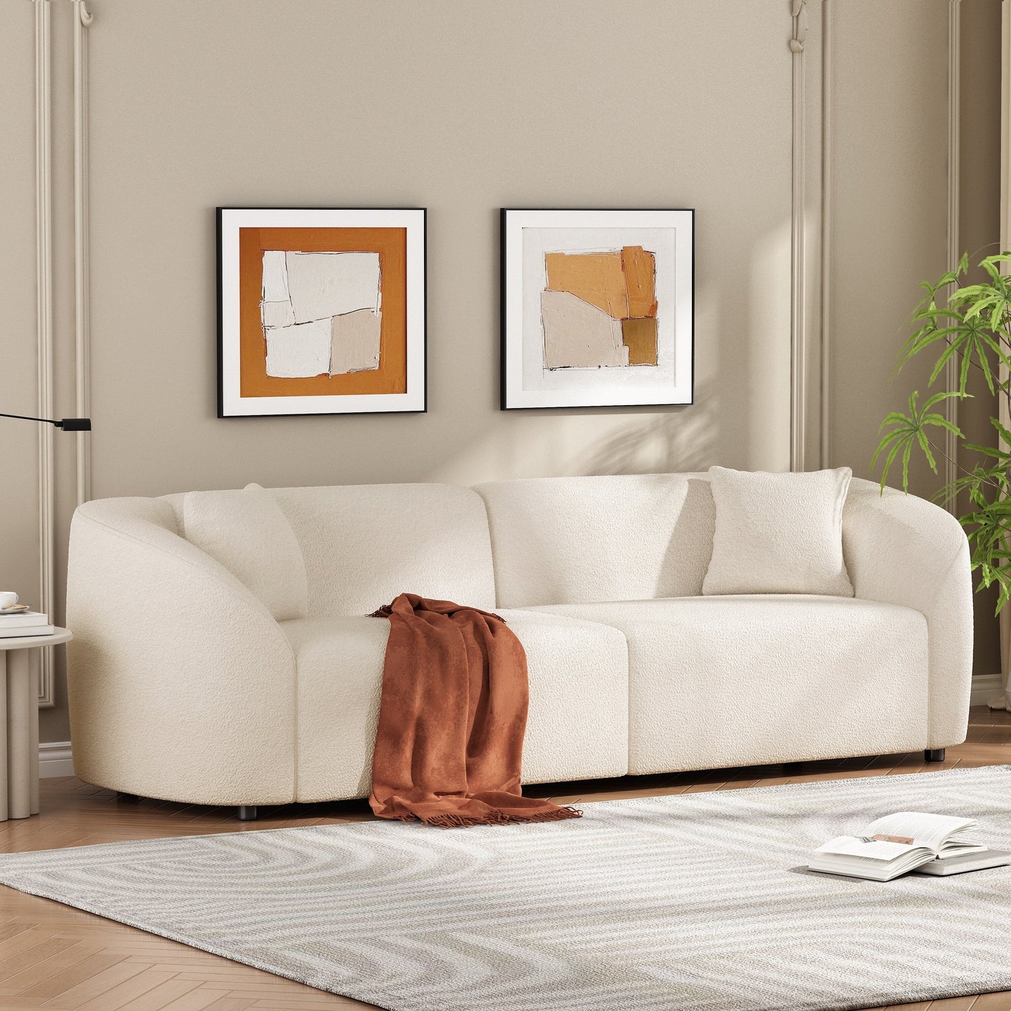 87 Curved Contemporary Sofa: Plush Seating, Streamlined Design, and Durable Frame - Ideal for Stylish Living Spaces
