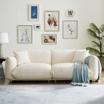 87 Modern Lamb Wool Sofa with Metal Legs, Solid Frame, and Plush Cushions