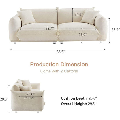 87 Modern Lamb Wool Sofa with Metal Legs, Solid Frame, and Plush Cushions