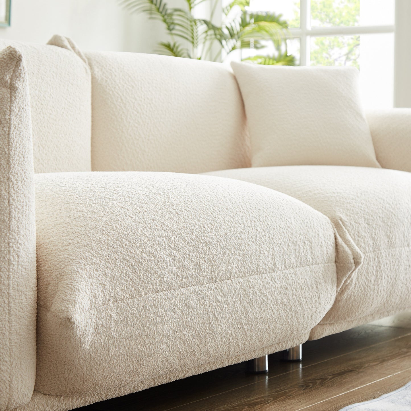 87 Modern Lamb Wool Sofa with Metal Legs, Solid Frame, and Plush Cushions
