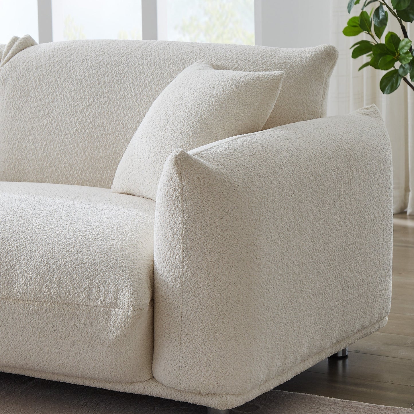 87'' Modern Lamb Wool 3-Seater Sofa with Metal Legs