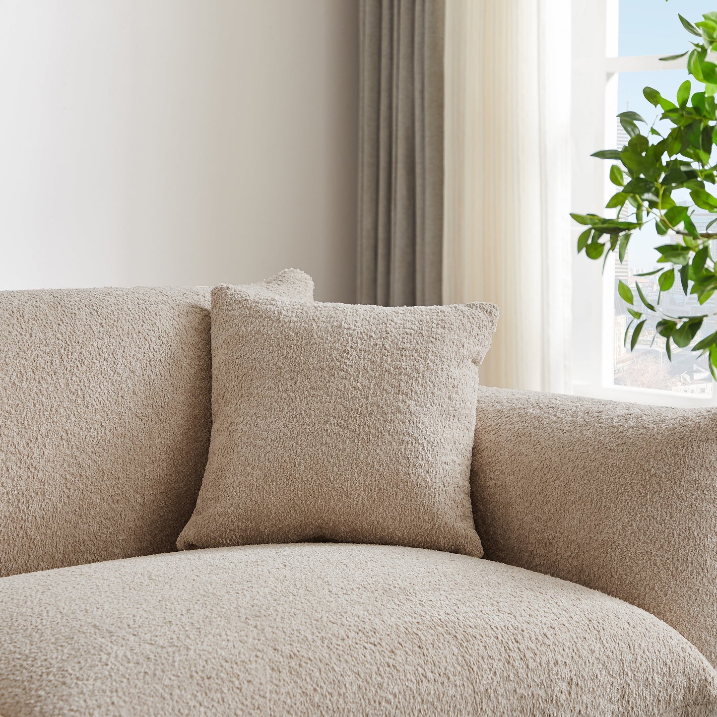 87'' Modern Lamb Wool 3-Seater Sofa with Metal Legs