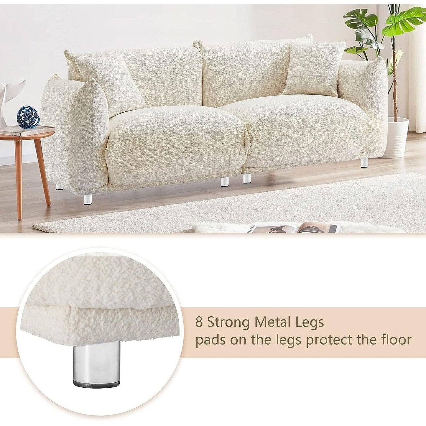 87'' Oversized Loveseat with Solid Wood Frame, Metal Legs, and 2 Plush Pillows for Durability