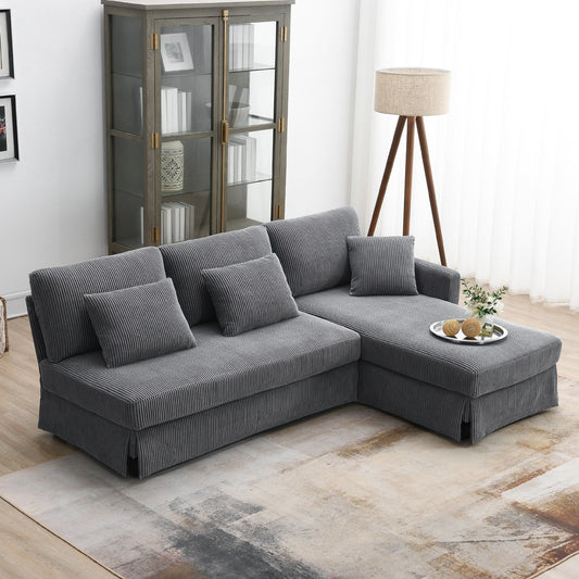 87'' Upholstered L-Shaped 3 Seater Sofa Couch with Reversible Chaise and 3 Pillows, Space-Saving Convertible Sleeper
