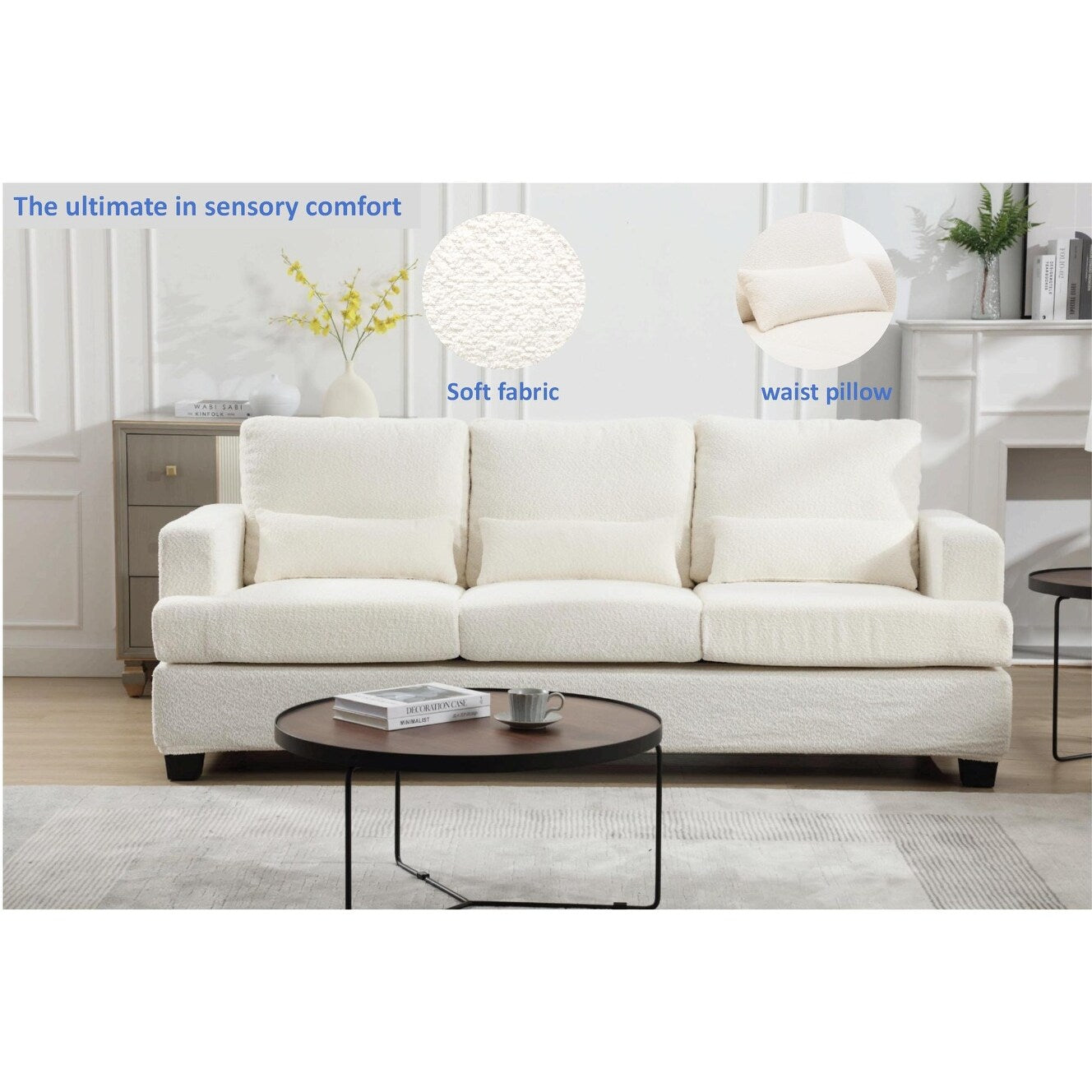 88.4'' Fabric 3-Seater Sofa: Removable Back Cushions, Deep Seating, and Sturdy Hardwood-Steel Frame
