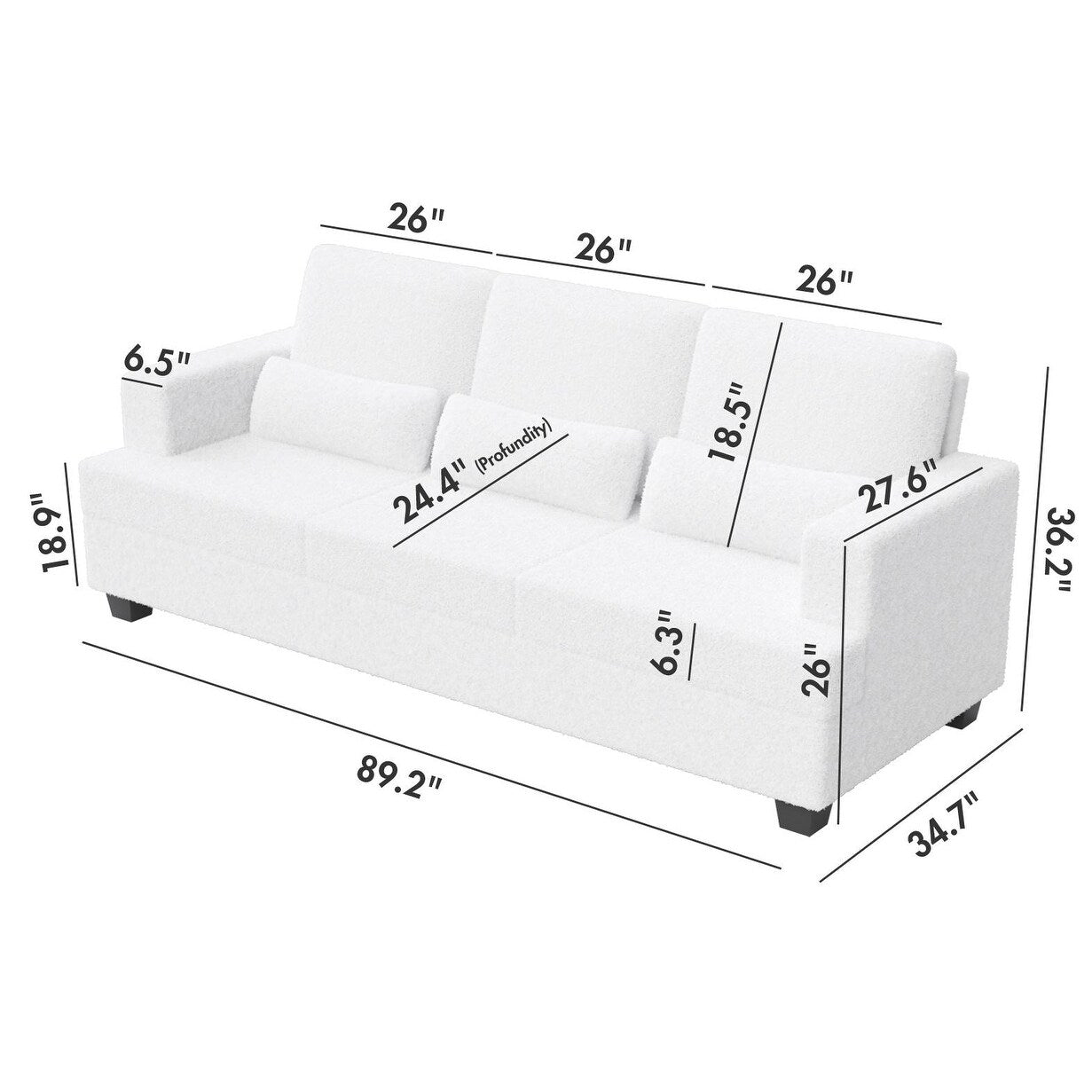 88.4'' Fabric 3-Seater Sofa: Removable Back Cushions, Deep Seating, and Sturdy Hardwood-Steel Frame