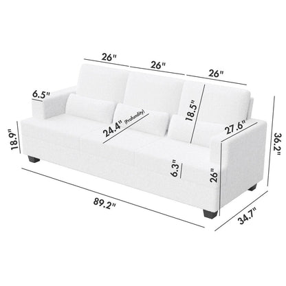 88.4'' Fabric 3-Seater Sofa: Removable Back Cushions, Deep Seating, and Sturdy Hardwood-Steel Frame