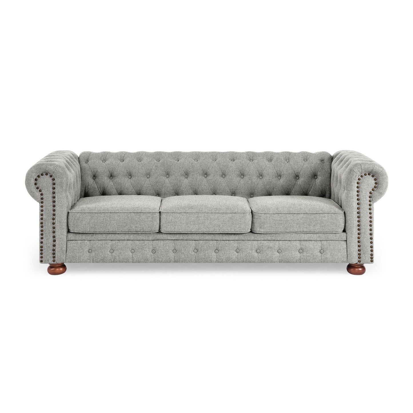 88.5 Linen 3-Seater Sofa with Nailhead Accents, Solid Wood Frame for Living Room