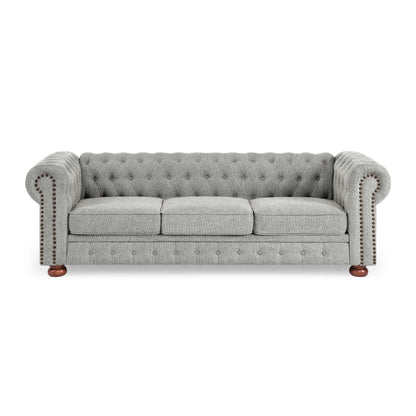 88.5 Linen 3-Seater Sofa with Nailhead Accents, Solid Wood Frame for Living Room