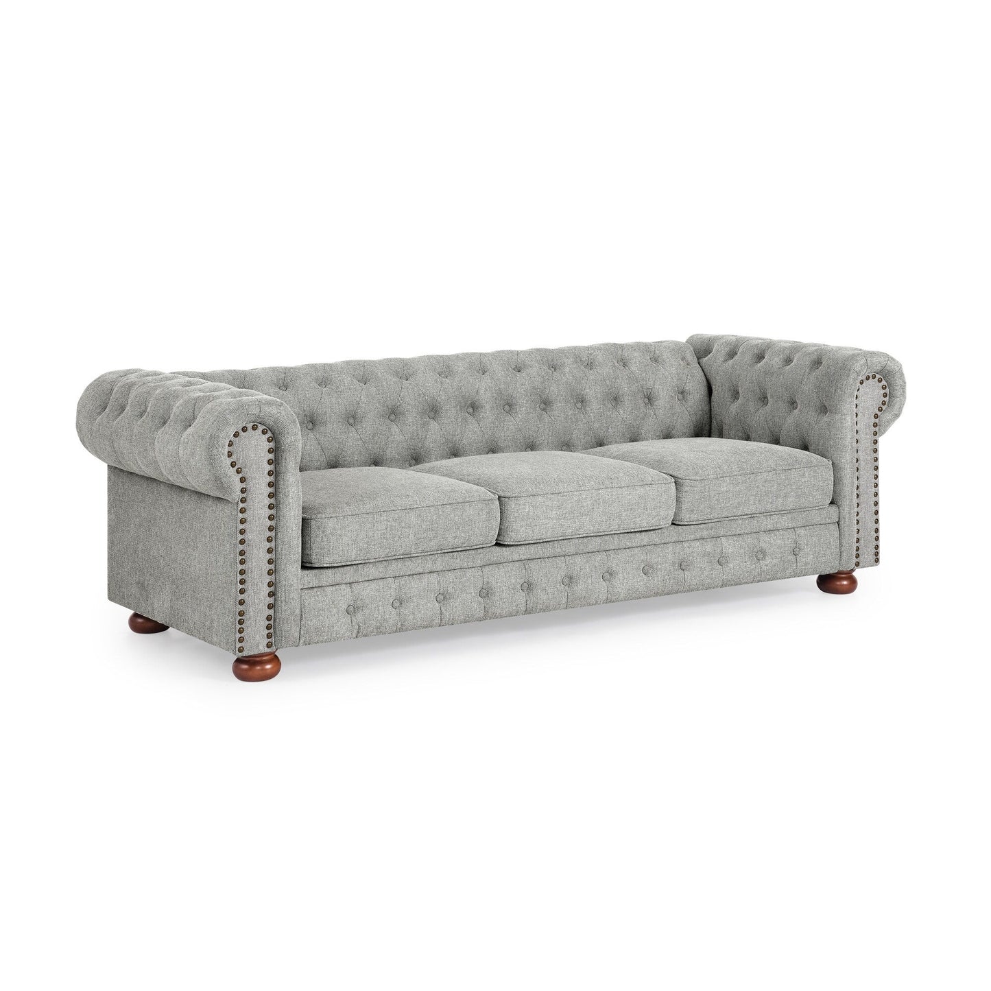 88.5 Linen 3-Seater Sofa with Nailhead Accents, Solid Wood Frame for Living Room