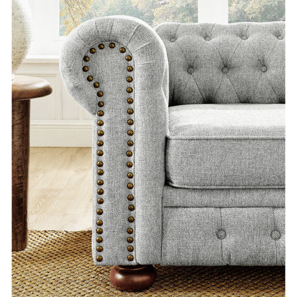 88.5 Linen 3-Seater Sofa with Nailhead Accents, Solid Wood Frame for Living Room
