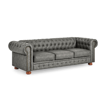 88.5 PU 3-Seater Sofa with Nailhead Accents, Solid Wood Frame for Living Room