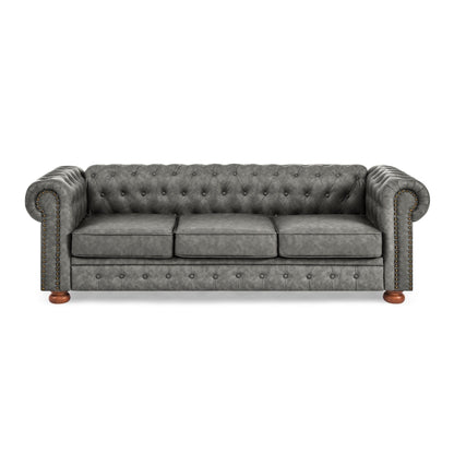 88.5 PU 3-Seater Sofa with Nailhead Accents, Solid Wood Frame for Living Room