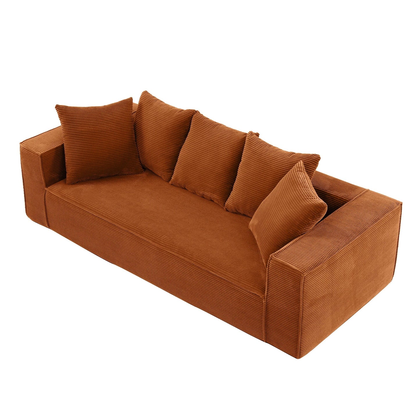 88.97'' Corduroy 3-Seater Sofa with 5 Toss Pillows, Sleek Modular Design for Modern Living Room