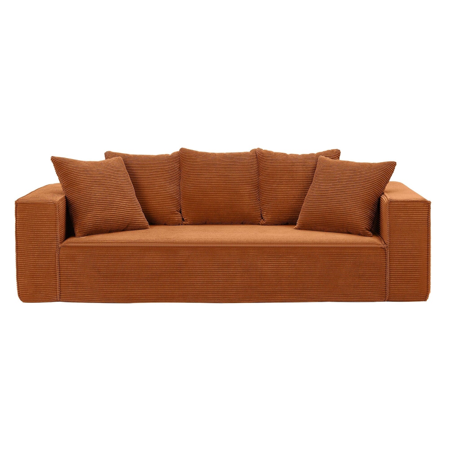 88.97'' Corduroy Modular 3-Seater Sofa with 5 Toss Pillows and Spacious Design