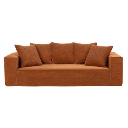 88.97'' Corduroy Modular 3-Seater Sofa with 5 Toss Pillows and Spacious Design