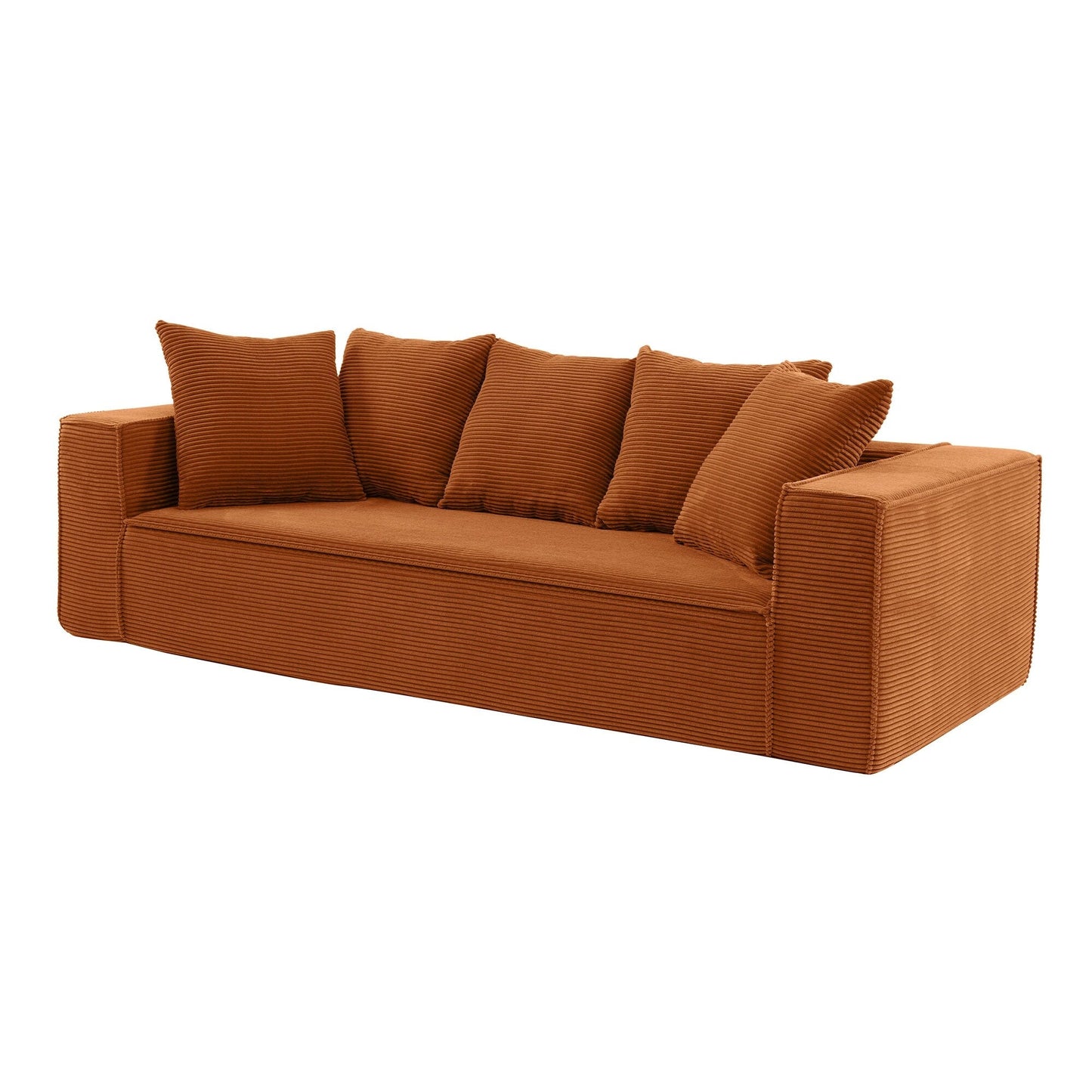 88.97'' Corduroy Modular 3-Seater Sofa with 5 Toss Pillows and Spacious Design