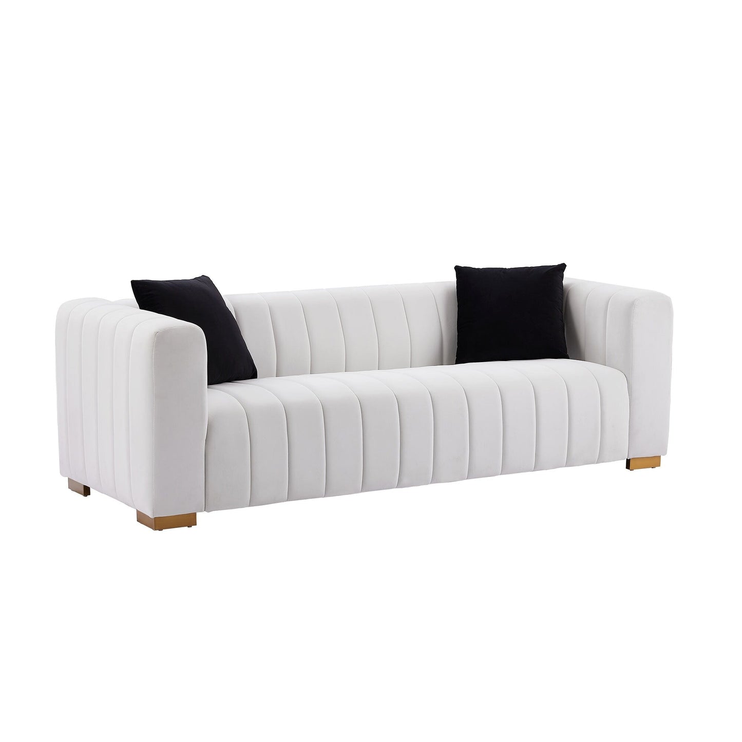 88 Velvet 3-Seater Sofa with Round Handrails and Gold Metal Legs