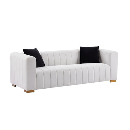 88 Velvet 3-Seater Sofa with Round Handrails and Gold Metal Legs
