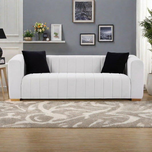 88 Velvet 3-Seater Sofa with Round Handrails and Gold Metal Legs
